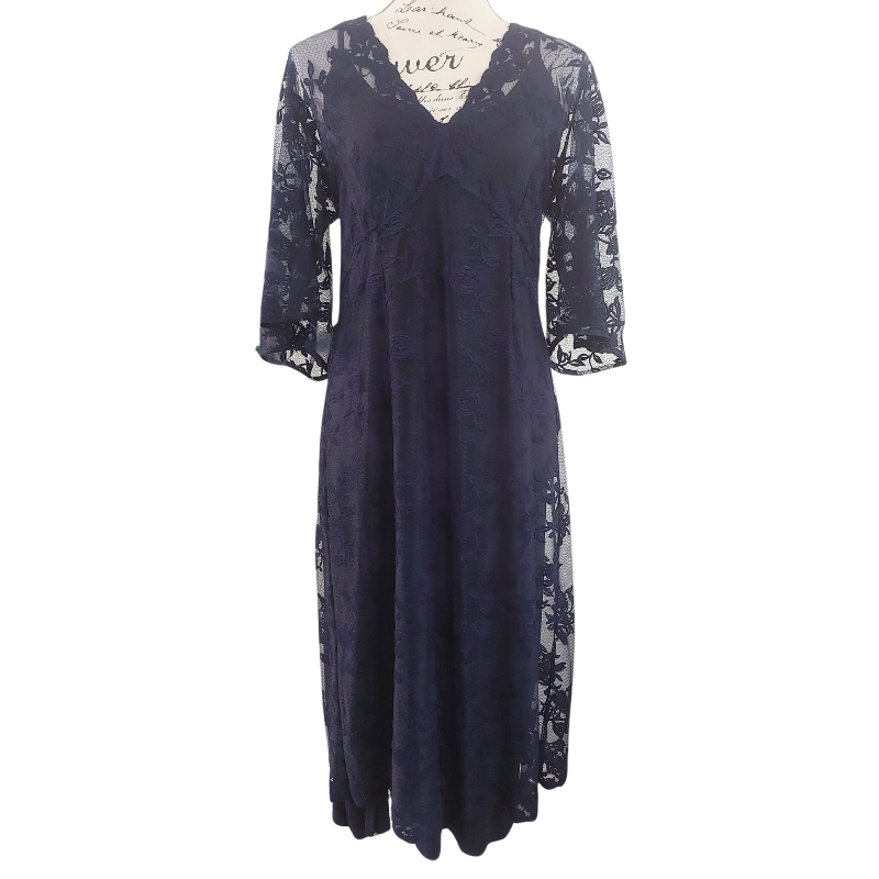 CHARMAINE REVERLEY NZ DESIGNER navy lace dress, size 16