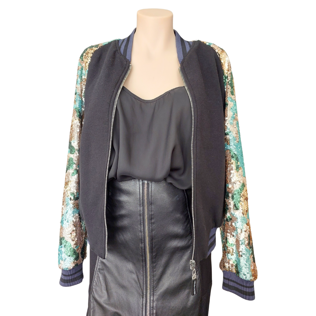 Houshiboss sequin sleeve bomber jacket size 10