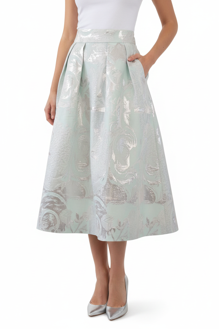 Forever New mint green/silver skirt, size 8