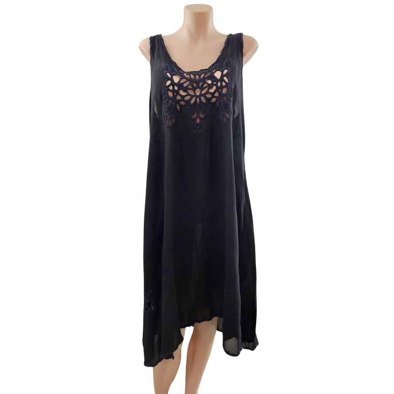 Johnny Was black cotton Summer /resort slip dress-size M/12
