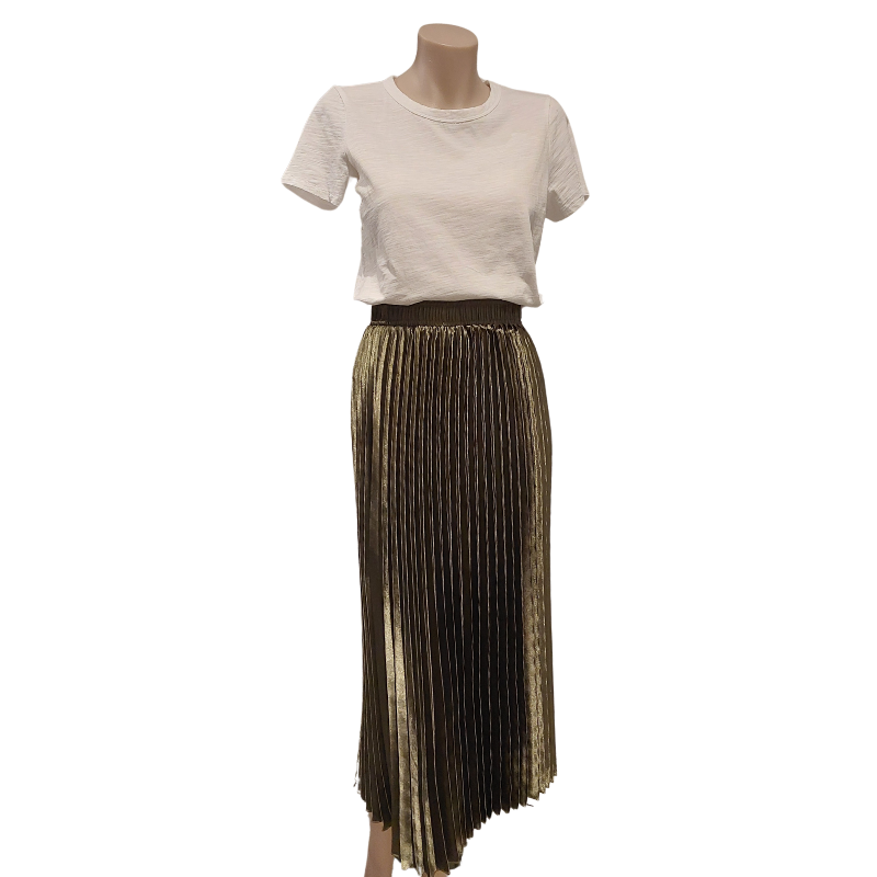 New khaki metallic pleated skirt, size 6/8