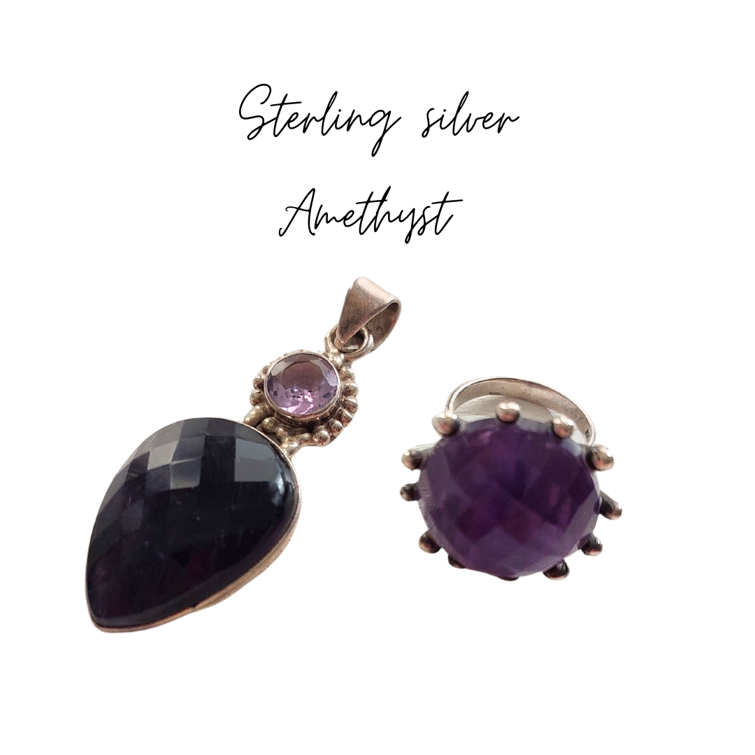 Sterling silver amethyst pendant, 925/ ring size N