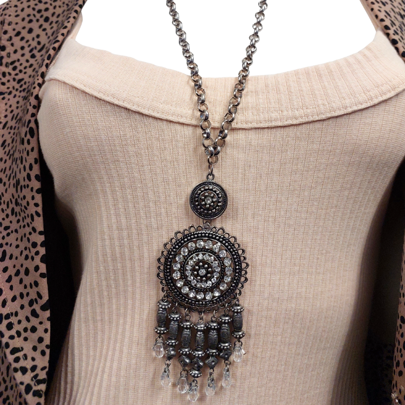 Silver bling boho necklace