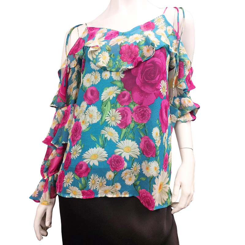 Augustine teal floral cold shoulder top size 8 & 10