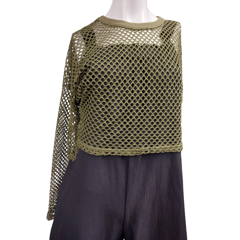 Khaki mesh/fishnet top, size 10/12