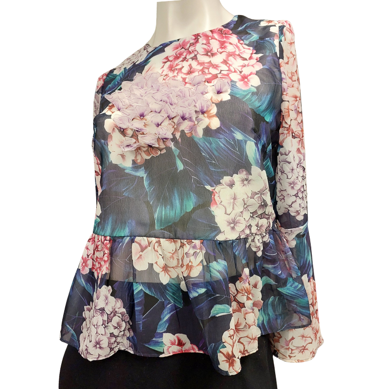 MOLLY BRACKEN blue/pink Summer floral top, size 10