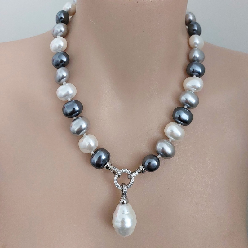 NEW Grey Pearl Necklace with detachable pendant, 44cm, choice of colours