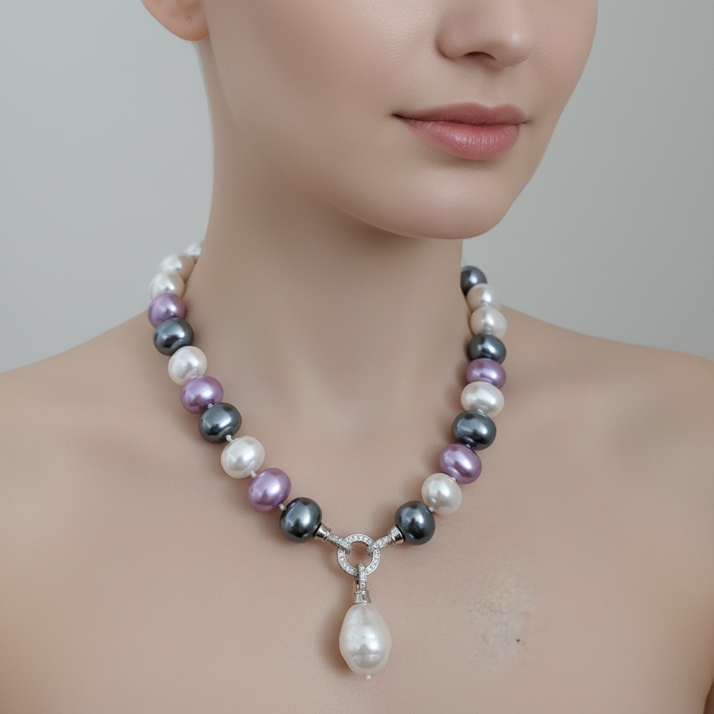 NEW Purple Pearl Necklace with detachable pendant, 44cm, choice of colours