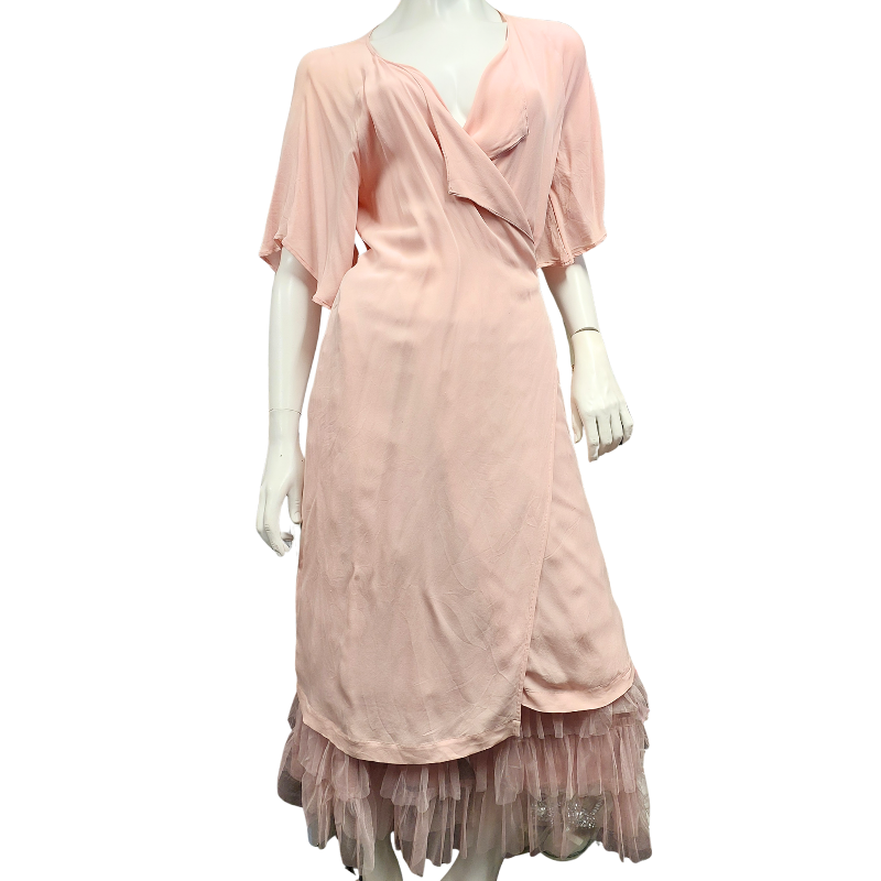 INGRID STARNES pink silk wrap dress, size M 12/14