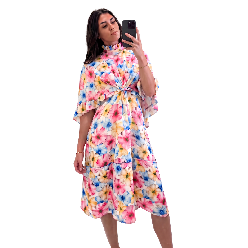 Designer pink blue yellow formal/race day dress, size 10