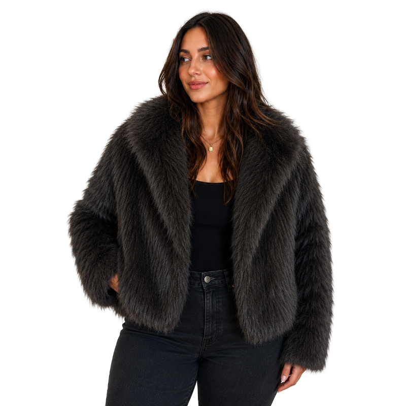 Hire-NEW black faux fur jacket, size 10-12