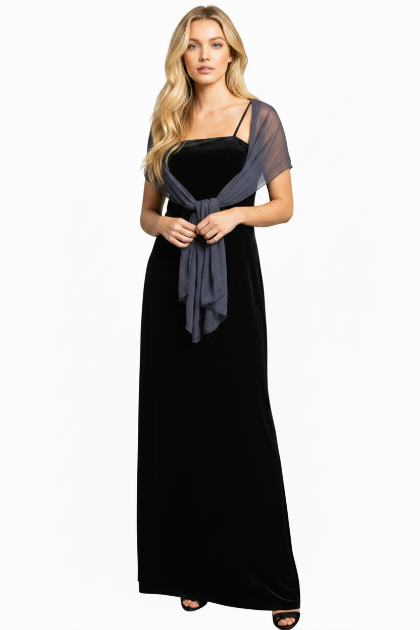 Navy velvet sequin neckline formal/ball dress, size 12-14