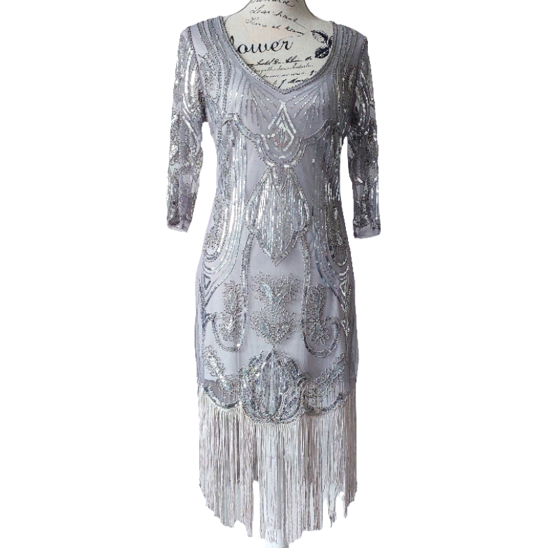 Silver 1920's Flapper/Gatsby Dress, size 10-12-HIRE
