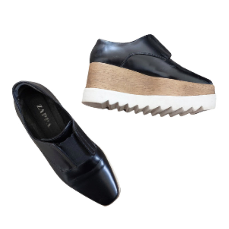 Zappa black leather platforms, size 7