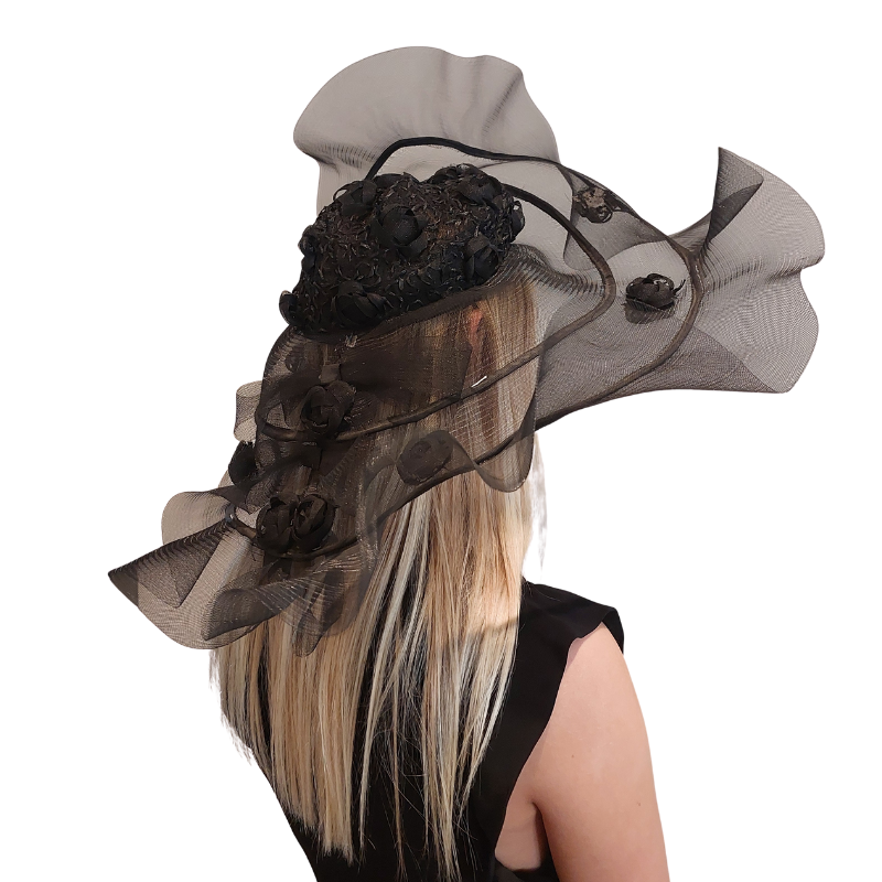 Dolly Varden black hat by Designer Ailee Miller-HIRE