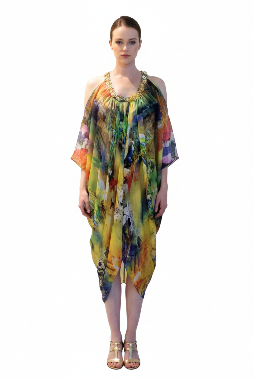 Honey & Beau silky Autumn tones dress, size 10