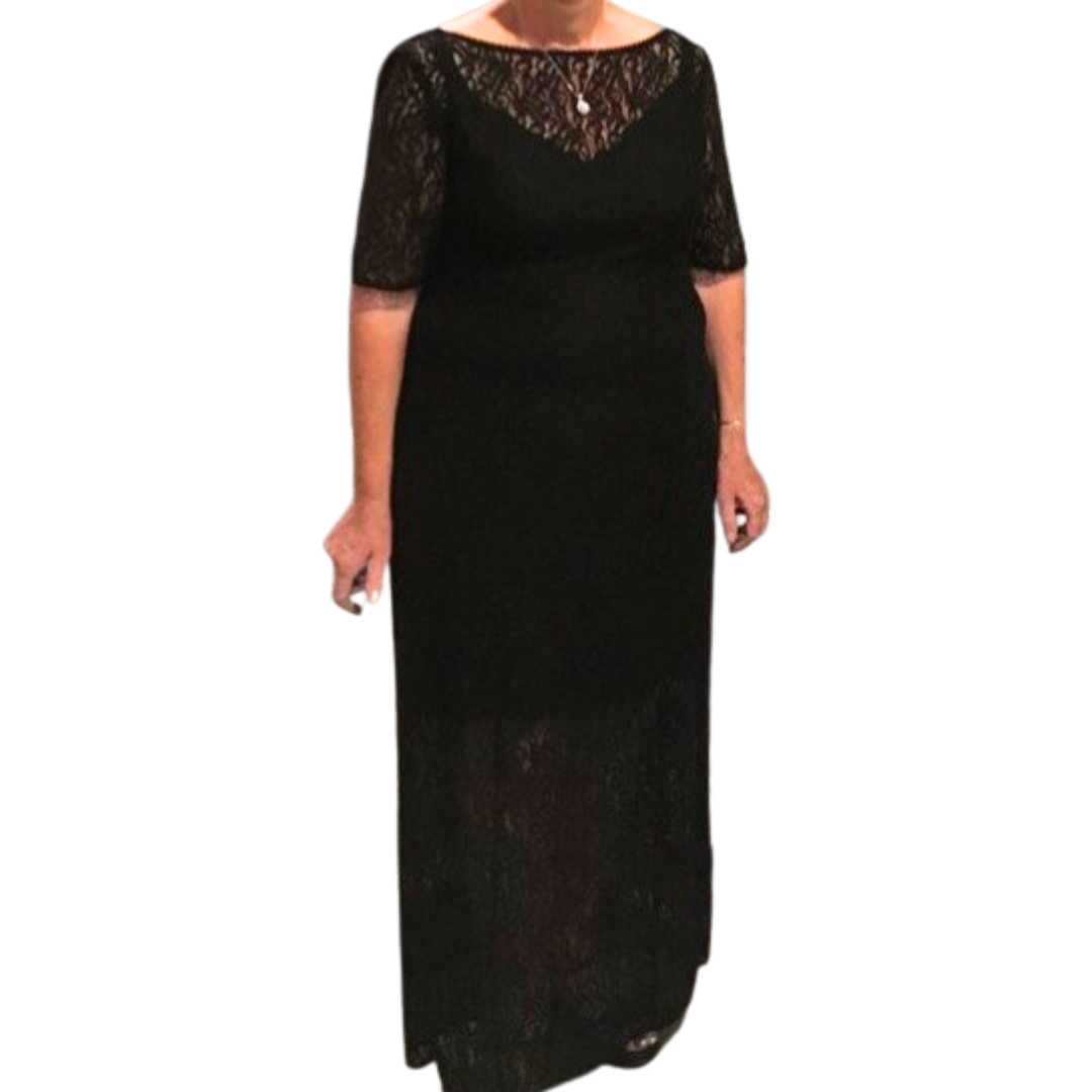 Annah S black lace ball/formal dress, size 12-14- HIRE