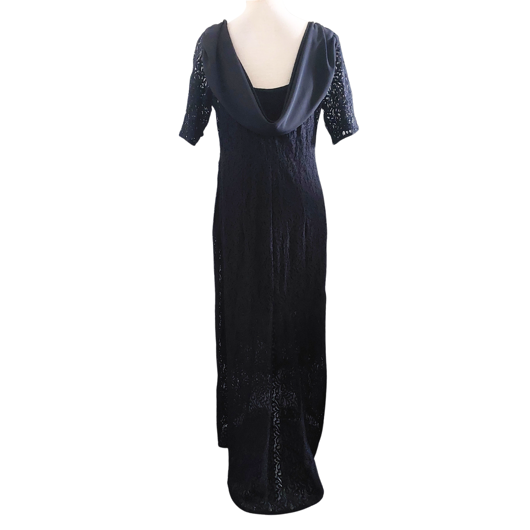 Annah S black lace ball/formal dress, size 12-14- HIRE