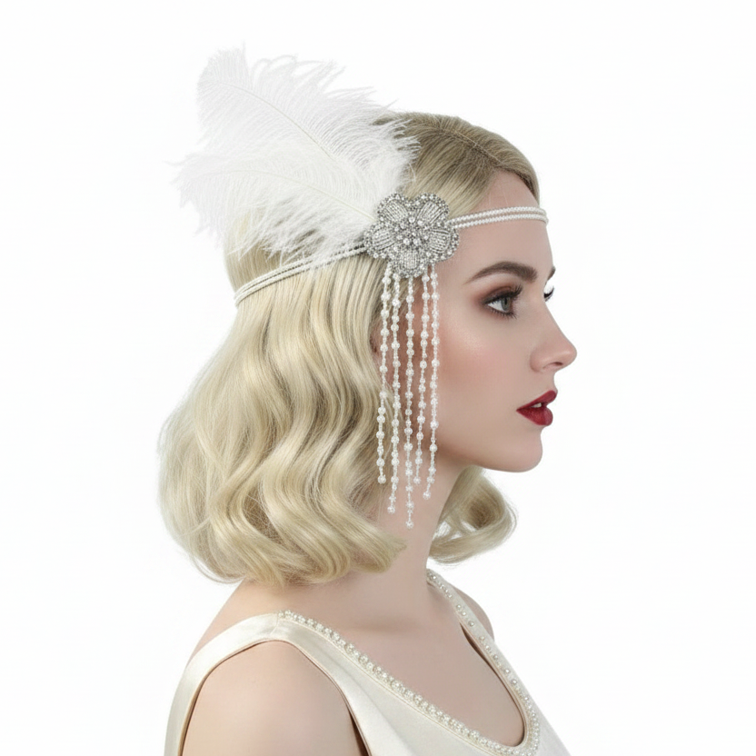 White/cream Flapper /Gatsby/headband, Hire or Buy