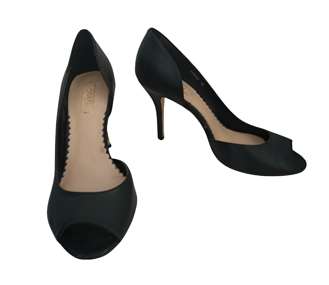 Siren black leather heels, size 10-HIRE