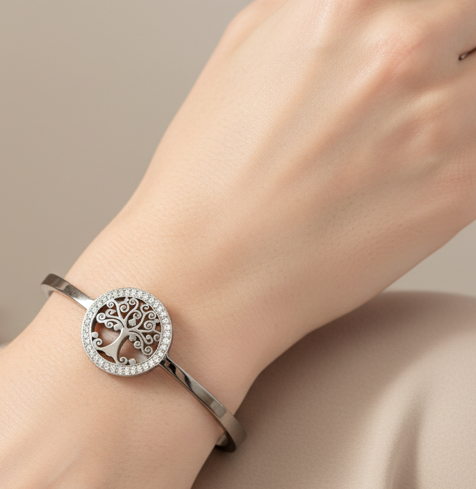 NEW Silver cz Tree Of Life bracelet/bangle-med