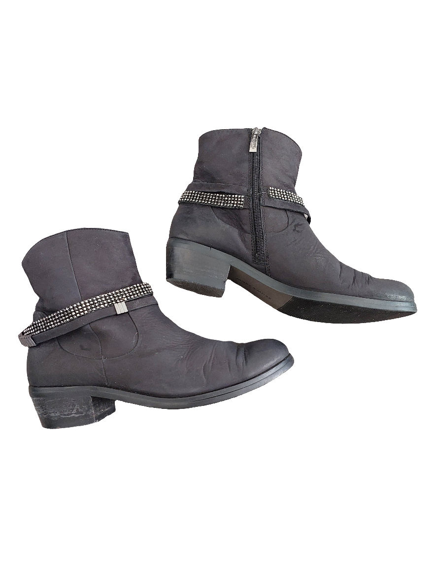 More & More black leather silver bling ankle boots, size 39/8