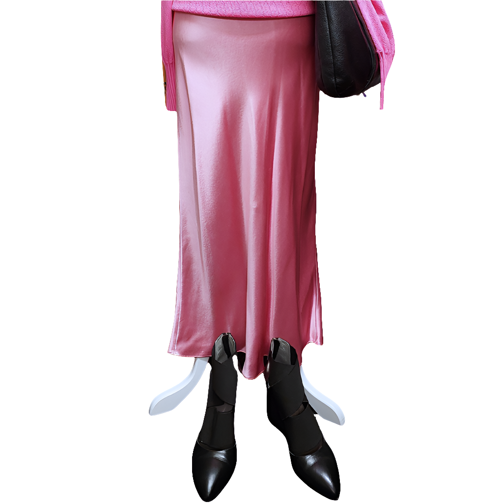 Seed satin silk pink midi skirt, size 14