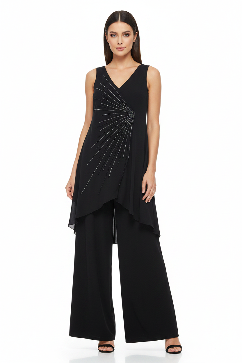 Laura K black diamante formal pants suit, size 14