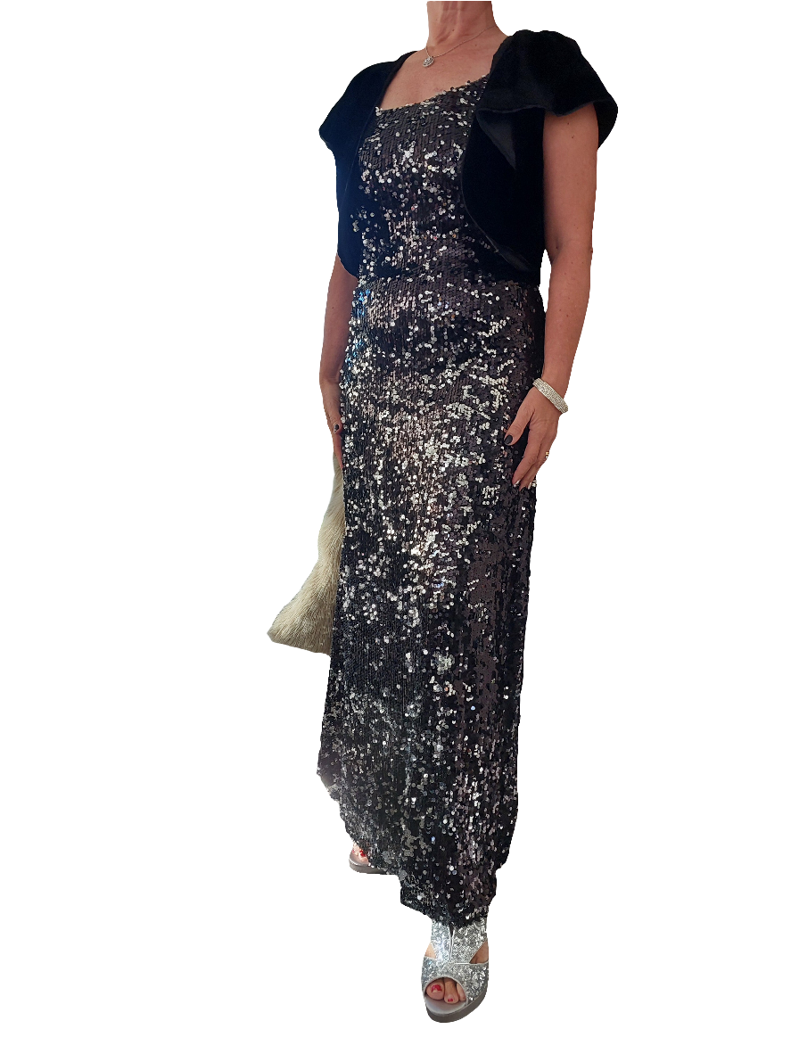 Contony black velvet bolero jacket size 12-HIRE