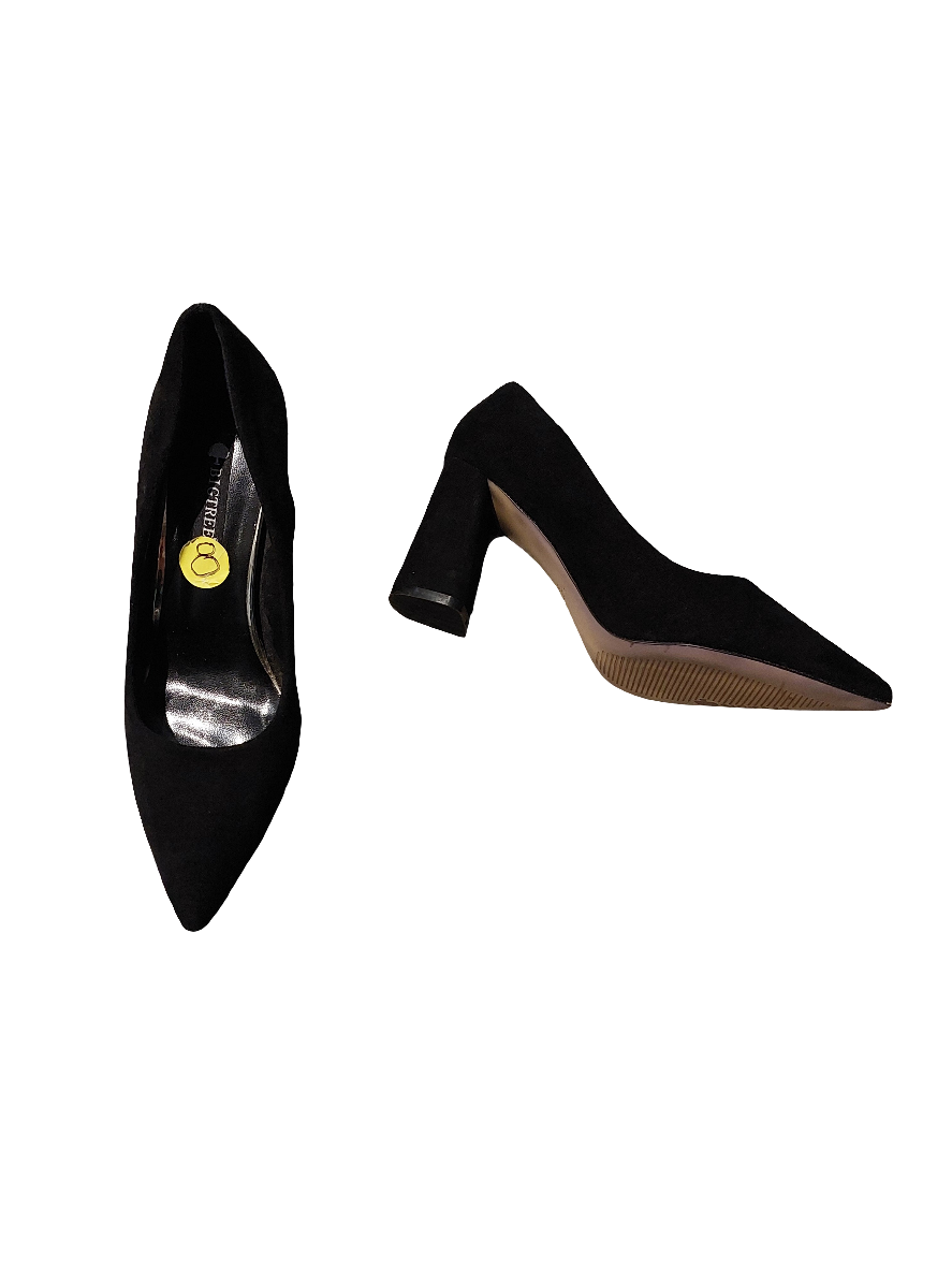 Big Tree black suede heels, size 39/8