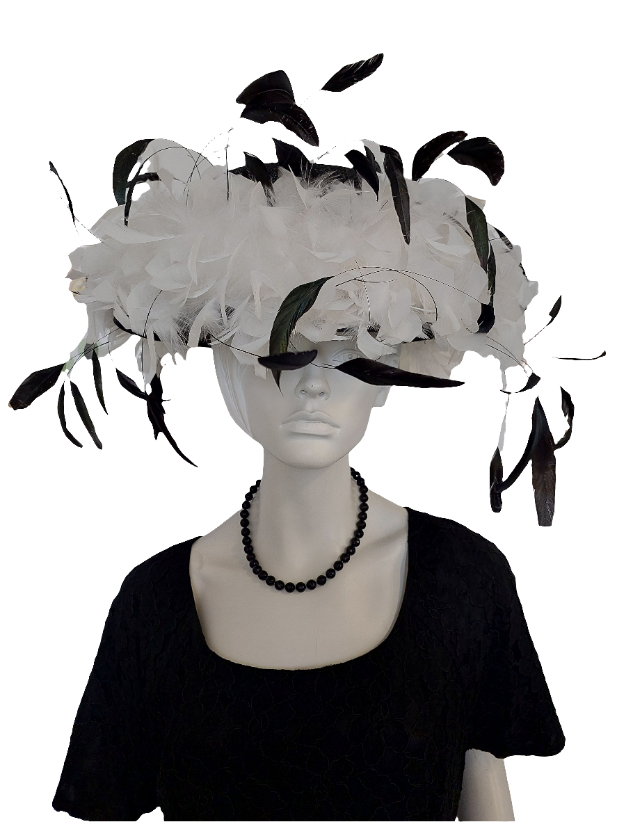 Black & white feather hat-HIRE