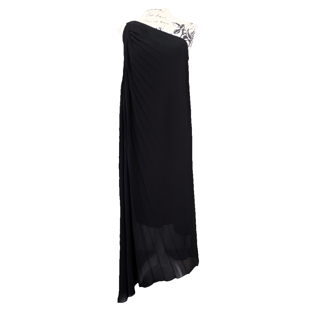 Black pleated chiffon cocktail dress, size 14