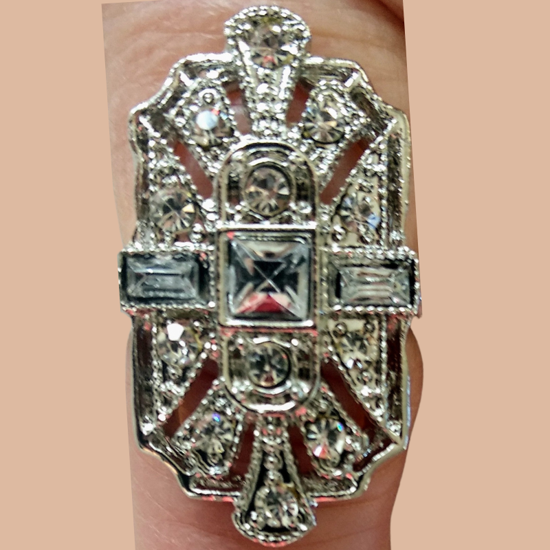 Silver SIM CZ art deco silver ring, size 9-HIRE