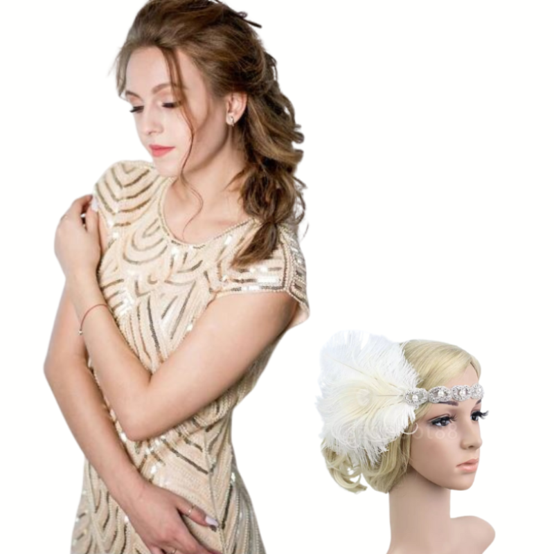 1920's Flapper/Gatsby Dresses, cream silver sequin & beads, size 16