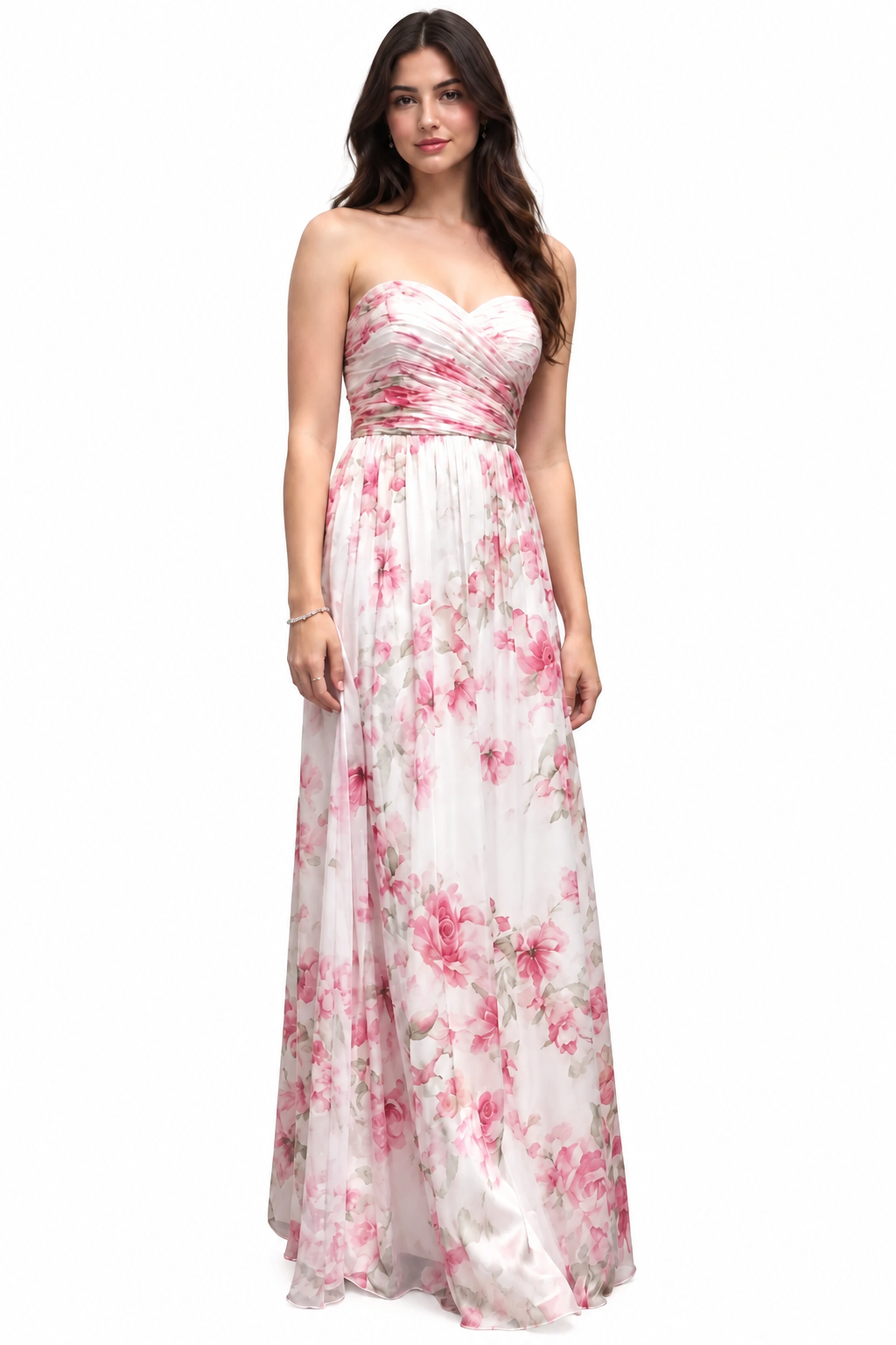 Peach silk strapless formal dress size 8-10
