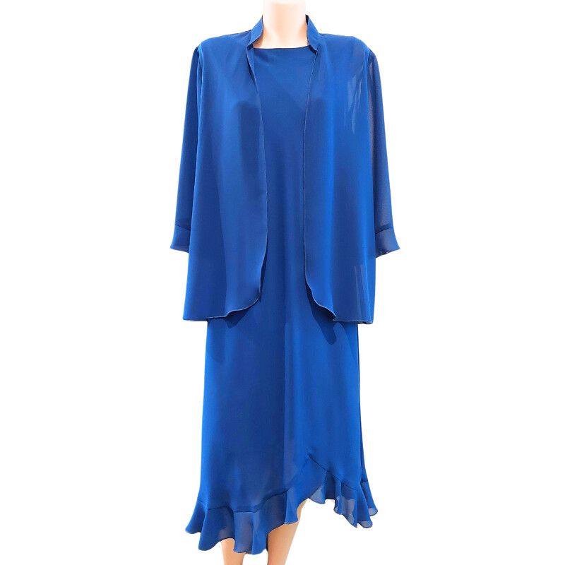 NEW L'Official blue chiffon dress & shrug, size 12-14