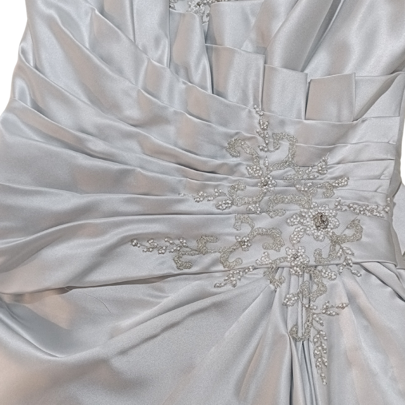 Silver satin silk wedding dress 14/16