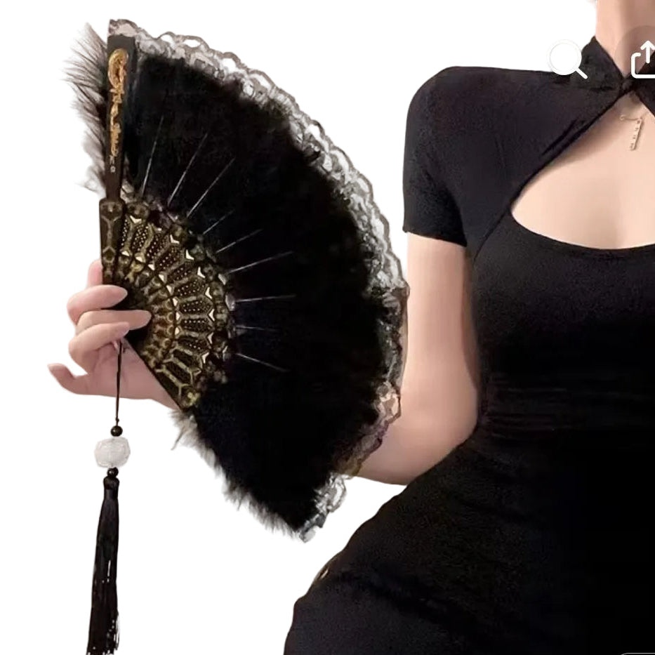 Black 1920's style Flapper/Gatsby lace / feather fan
