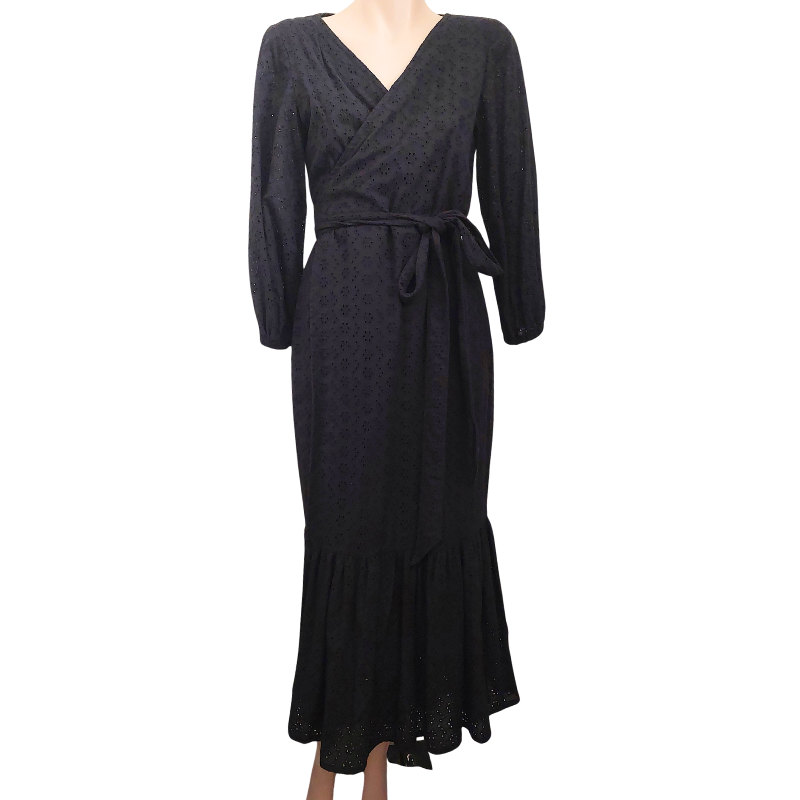 Black broderie anglaise wrap dress, size 8