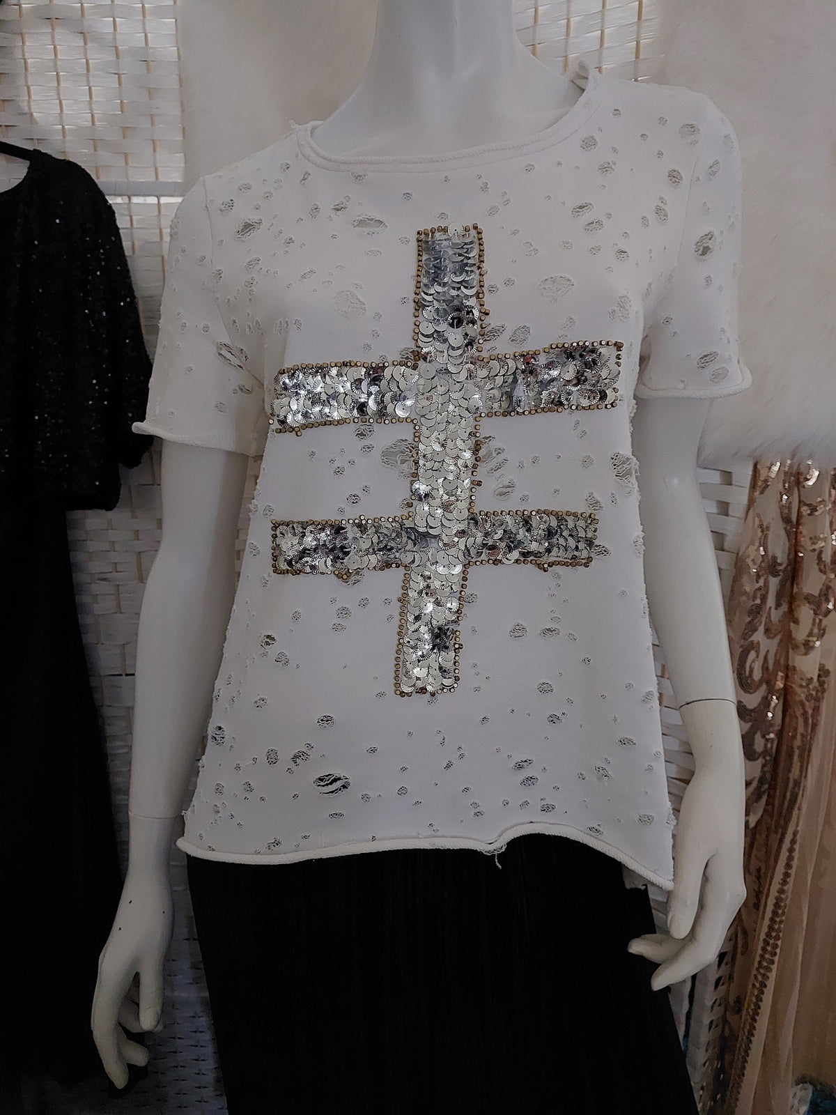 Ixiah ivory bling t shirt top, size 12