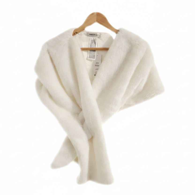 Forever New ivory white fur shawl/stole, HIRE $30 or $20 with a dress