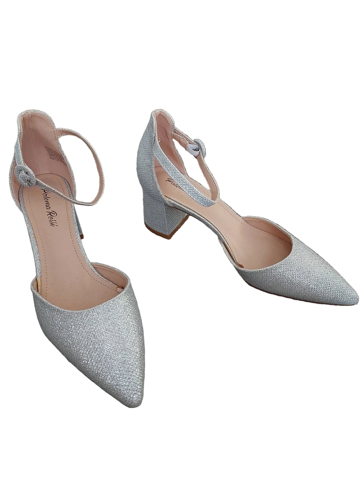 Paloma Rossi silver glitter block heels, size 9-HIRE