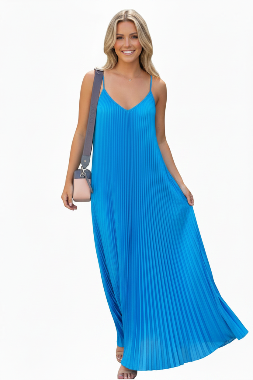 HIRE-Li Dee aqua blue pleated dress, size 10