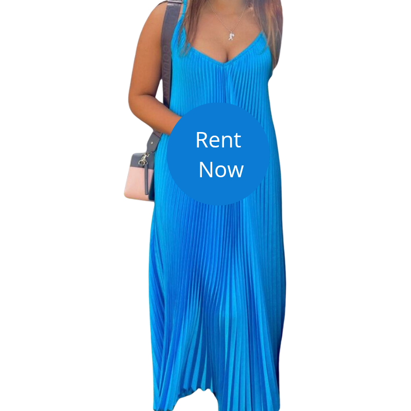 Li Dee aqua blue pleated dress, size 10-HIRE