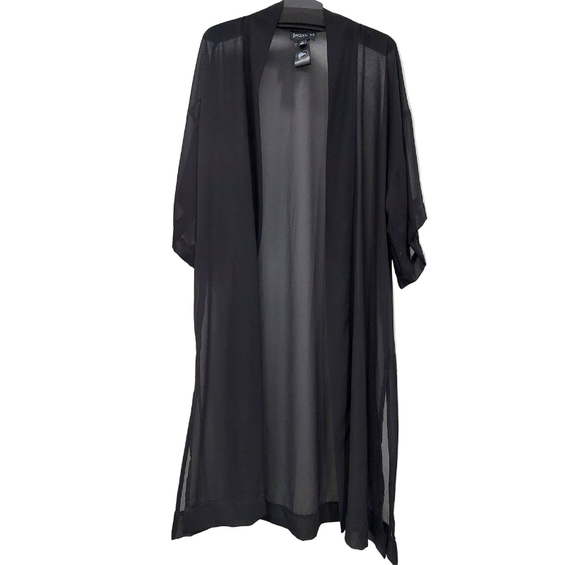 Jaclyn M Designer black chiffon long layering coat, size 10-12-14