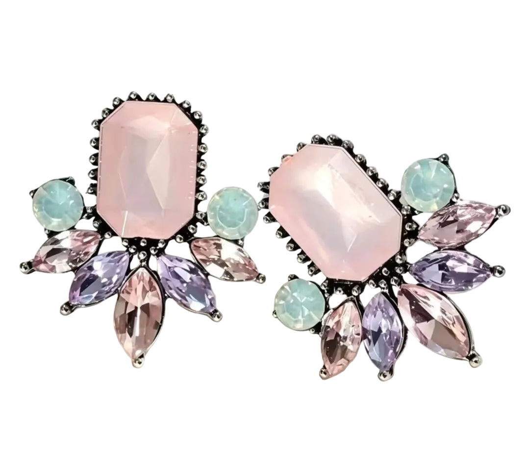 Pink purple green statement earrings