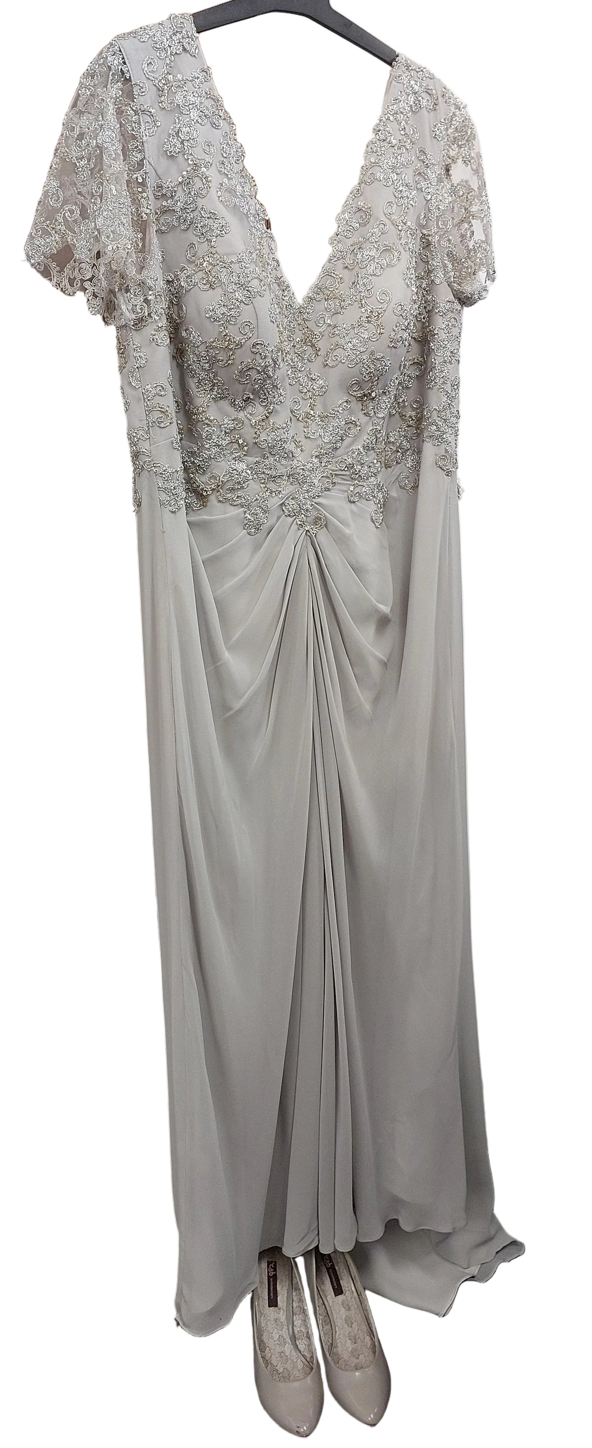 Silver grey beaded wedding/formal dress, size 18-HIRE