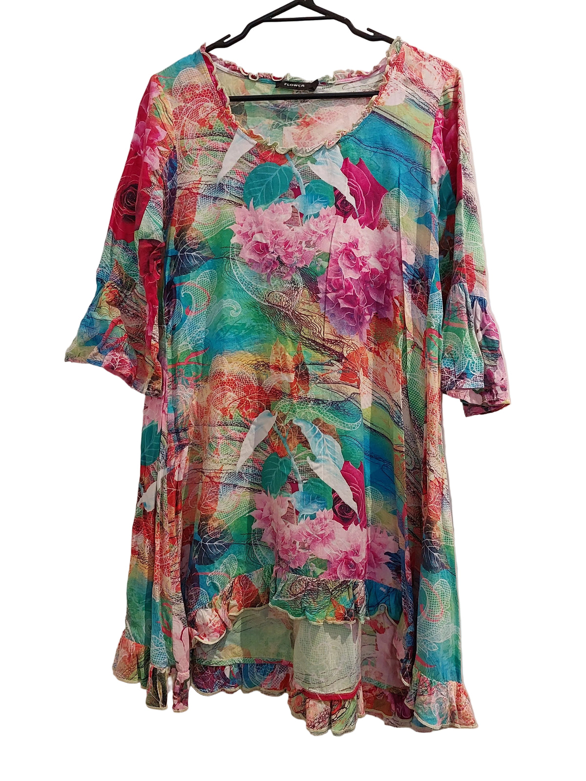 Flower high low floral mini dress, size 10
