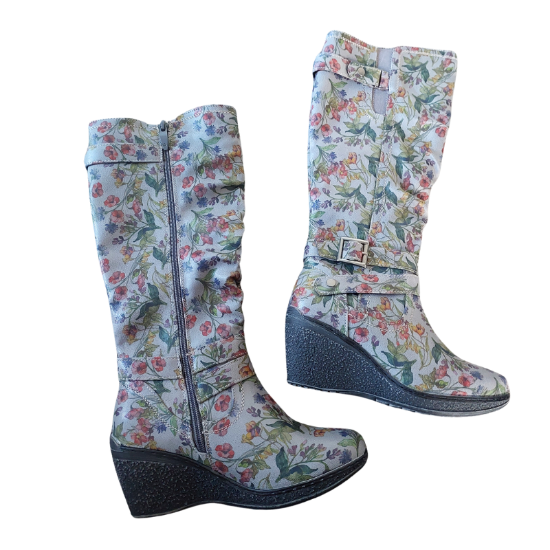 Maher floral knee high boots, size 37/6