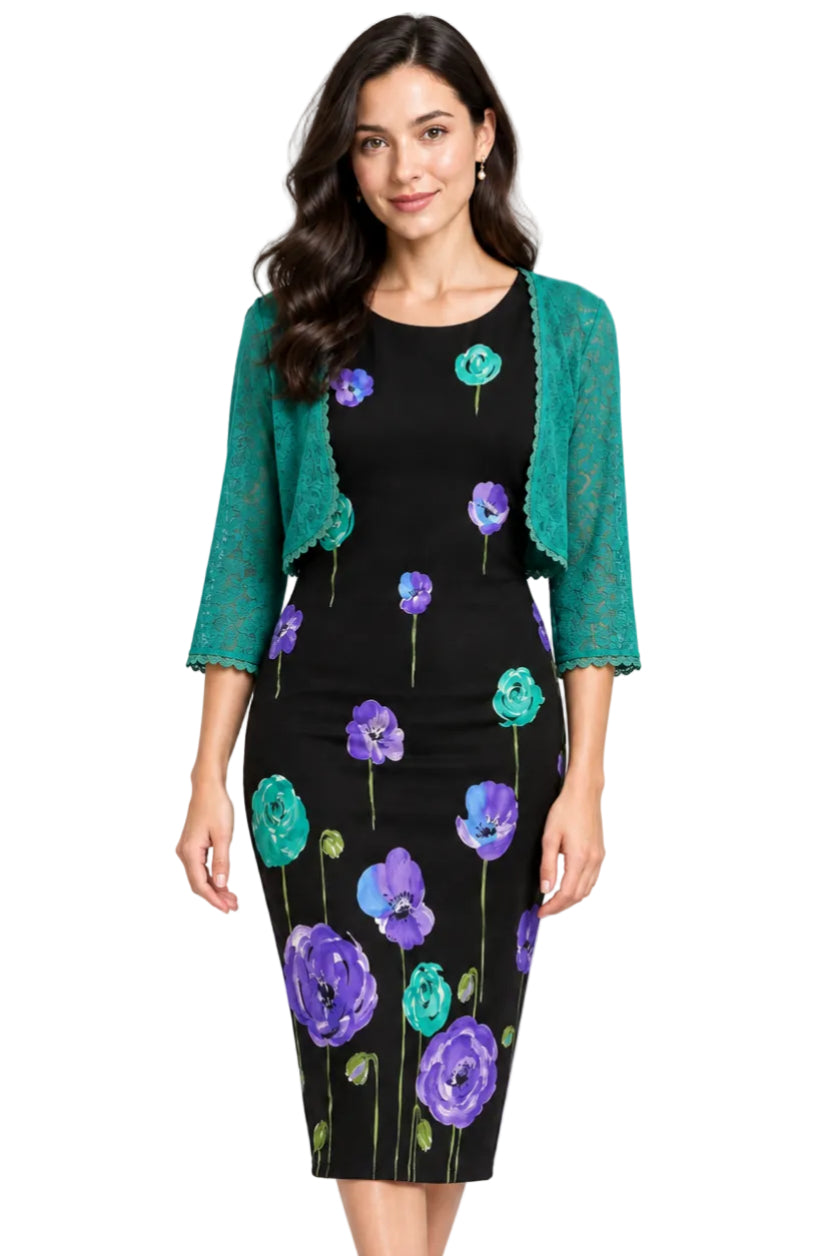 Liz Claiborne vintage designer black floral silk dress, size 12